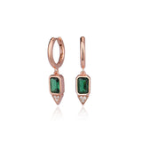 Gold Huggie Earrings Green Emerald Stone