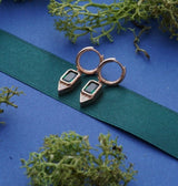 Gold Huggie Earrings Green Emerald Stone