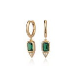 Gold Huggie Earrings Green Emerald Stone