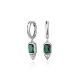 Gold Huggie Earrings Green Emerald Stone