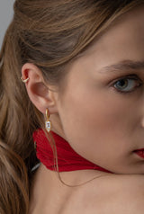 Gold Huggie White Stone Earrings