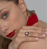 Square Signet Deco Black Spinel Ring Gold