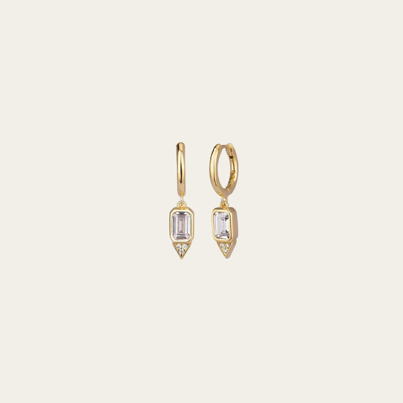 Gold Huggie White Stone Earrings - By Eda Dogan