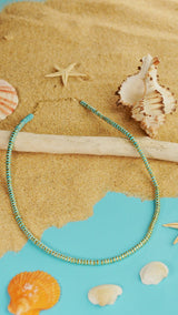 Turquoise Light Blue Enamel Gold Beaded Necklace