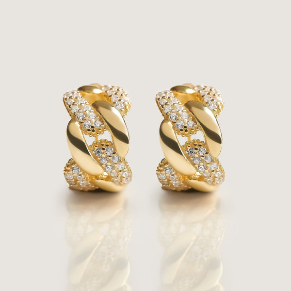Cablel Edge Pave Huggie Earring Gold - By Eda Dogan