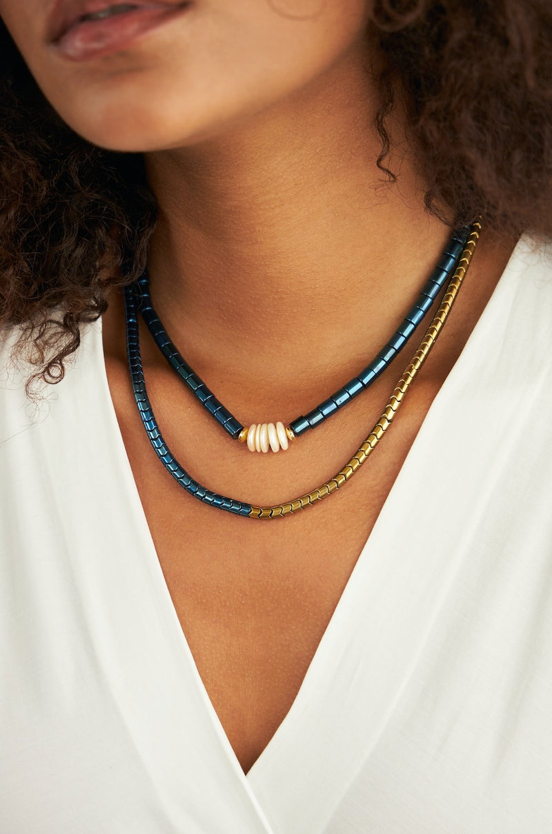Chain Blue and Gold Bold Necklace - By Eda Dogan