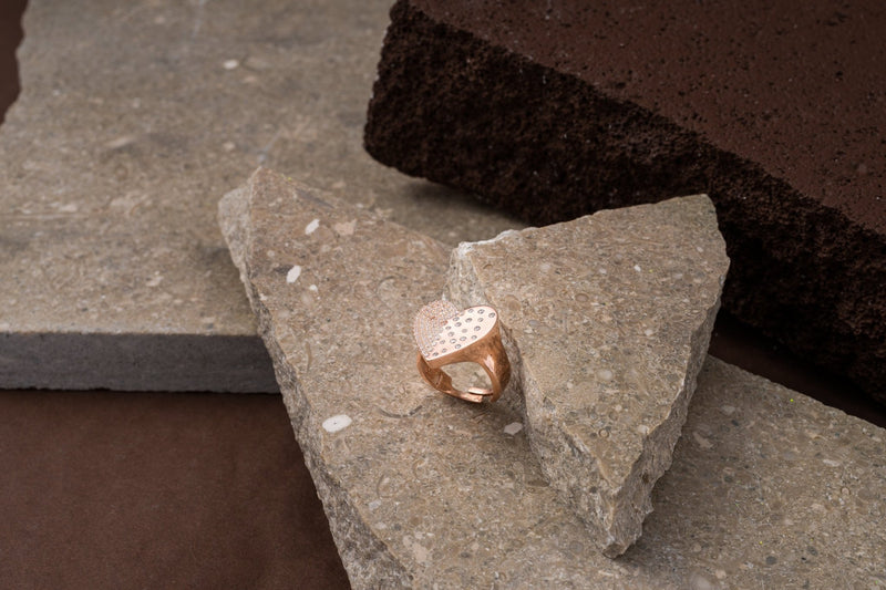 Eda Dogan Heart Plaque Ring Rose Gold Plated