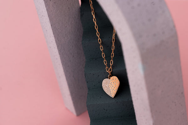 Engravable Heart Locket Aegis Chain Necklace Rose Gold