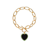 Gold Chunky Chain with Heart Charm Bracelet