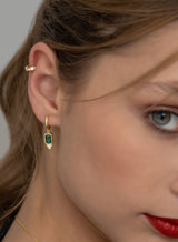 Gold Huggie Earrings Green Emerald Stone