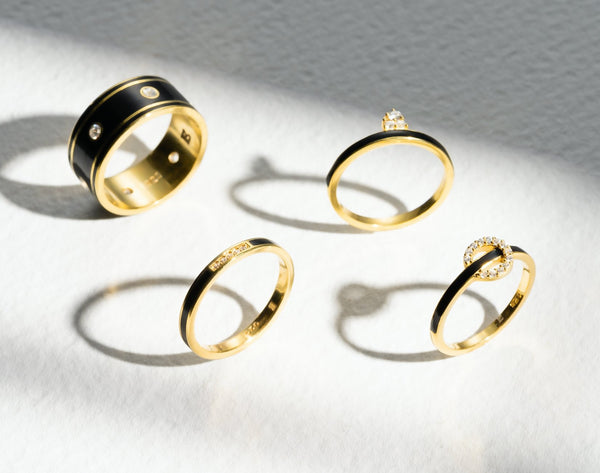 Gold-Three Stone Cluster Black Ring