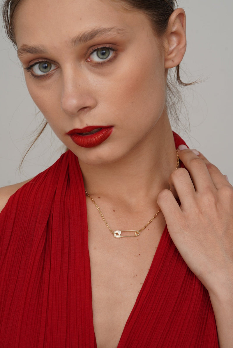 Safety Pin Chunky Chain Necklace - By Eda Dogan