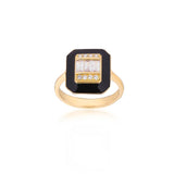 Square Signet Deco Black Spinel Ring Gold