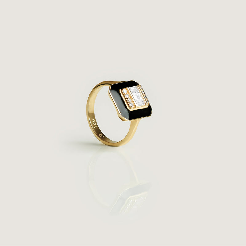 Square Signet Deco Black Spinel Ring Gold - By Eda Dogan