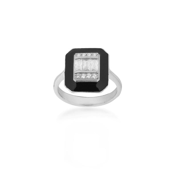 Square Signet Deco Black Spinel Ring Silver - By Eda Dogan