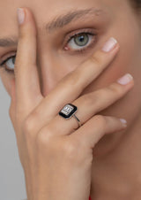 Square Signet Deco Black Spinel Ring Silver - By Eda Dogan