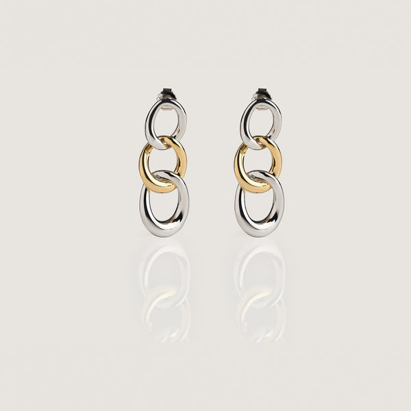THREE CURB CHAIN LINKS EARRINGS IN METAL AND GOLD - By Eda Dogan