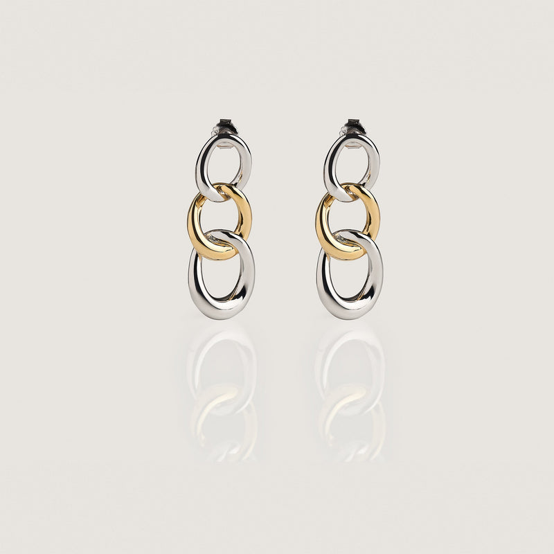 THREE CURB CHAIN LINKS EARRINGS IN METAL AND GOLD - By Eda Dogan