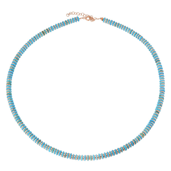 Turquoise Light Blue Enamel Gold Beaded Necklace